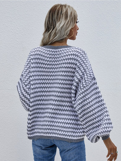 Smaibulun | Puff sleeve V-Neck Sweater - Grey