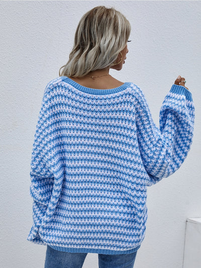 Smaibulun | Puff sleeve V-Neck Sweater - Blue