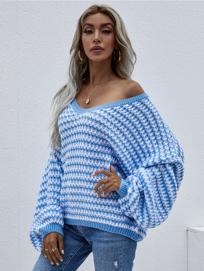 Smaibulun | Puff sleeve V-Neck Sweater - Blue