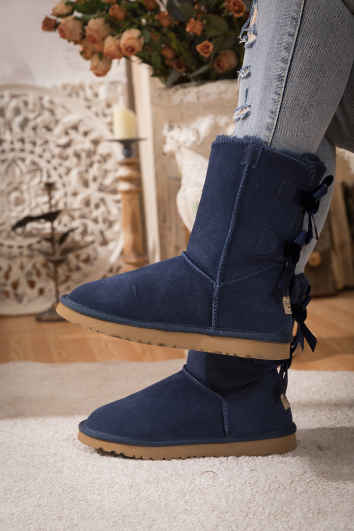 Smaibulun Ugg | Double Ballet Ribbon Bow Suede Shearling Boots