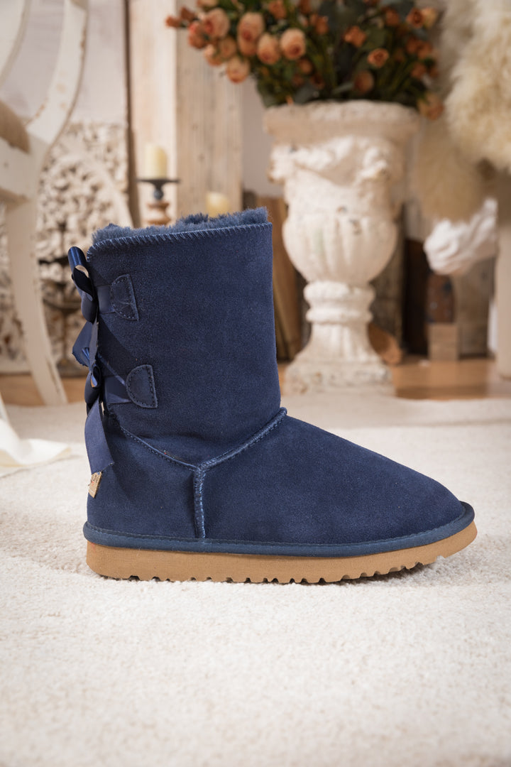Smaibulun Ugg | Double Ballet Ribbon Bow Suede Shearling Boots