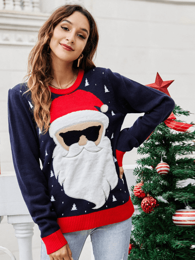 Smaibulun | Navy Cool Santa Sunglasses Sweater