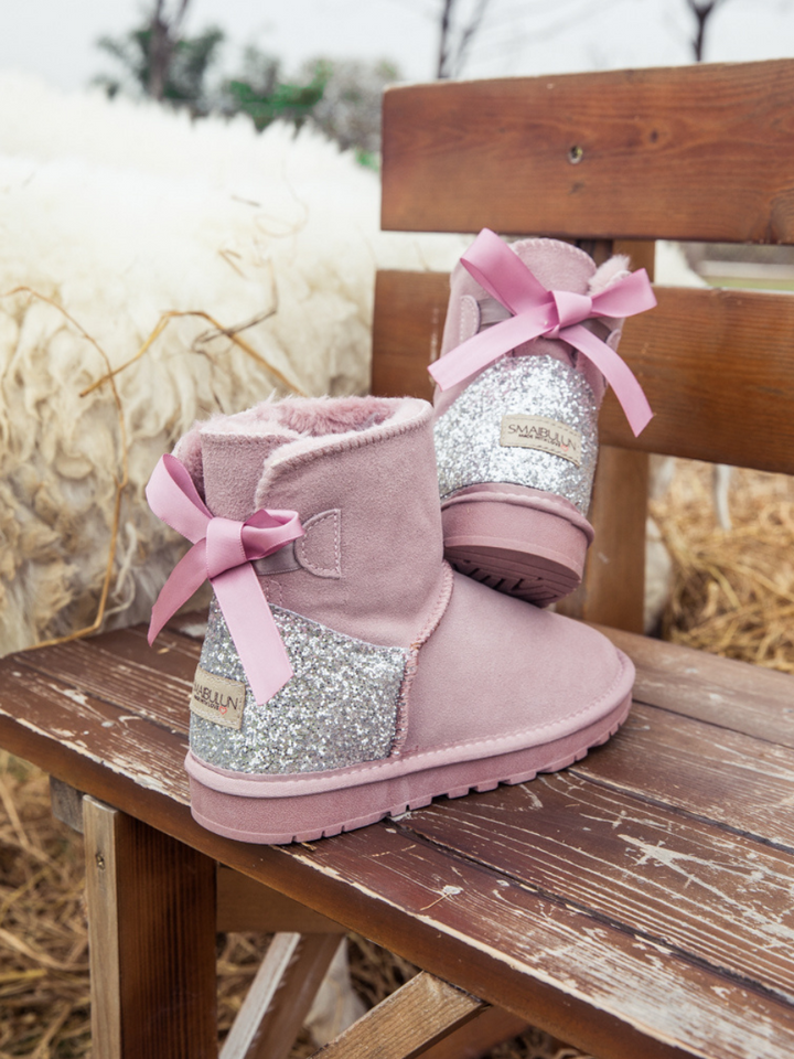 SMAIBULUN Ugg Sequins Ballet Bow Mini Boots Pink