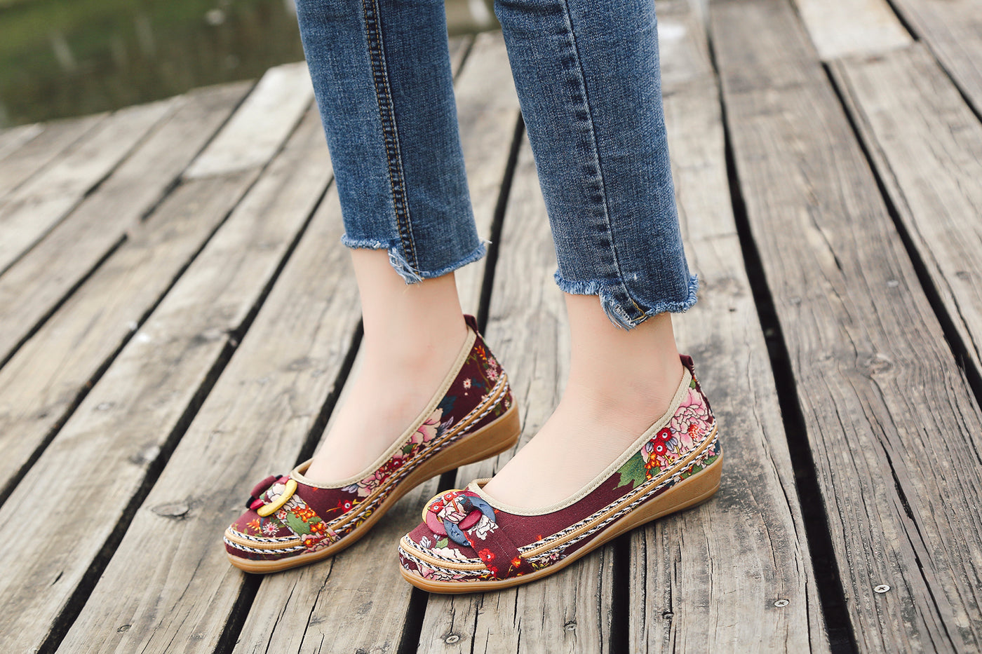 Bow Head Buddha Beads Round Toe Ankle Flat Shoes Boat Shoes - Cactus Rose