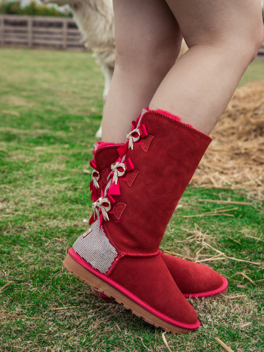 Red uggs with discount ribbon