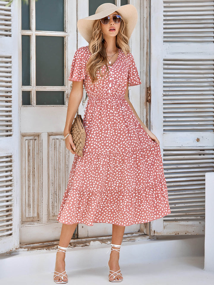 Flowy Dresses Cheap Casual Day Dresses CHARLIE SHORT SLEEVE SPOT MIDI DRESS  SALMON  SMAIBULUN