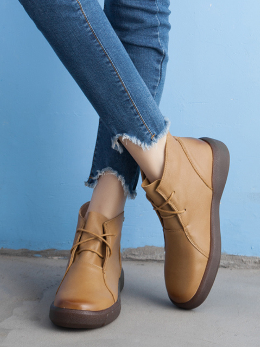 Rumour Has It | Modern Lace-Up Leather Ankle Boots - Tan