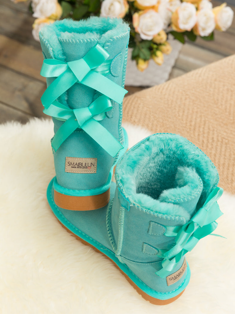 SMAIBULUN Ugg - | BOOT SUEDE DOUBLE RIBBON BOW Turquoise