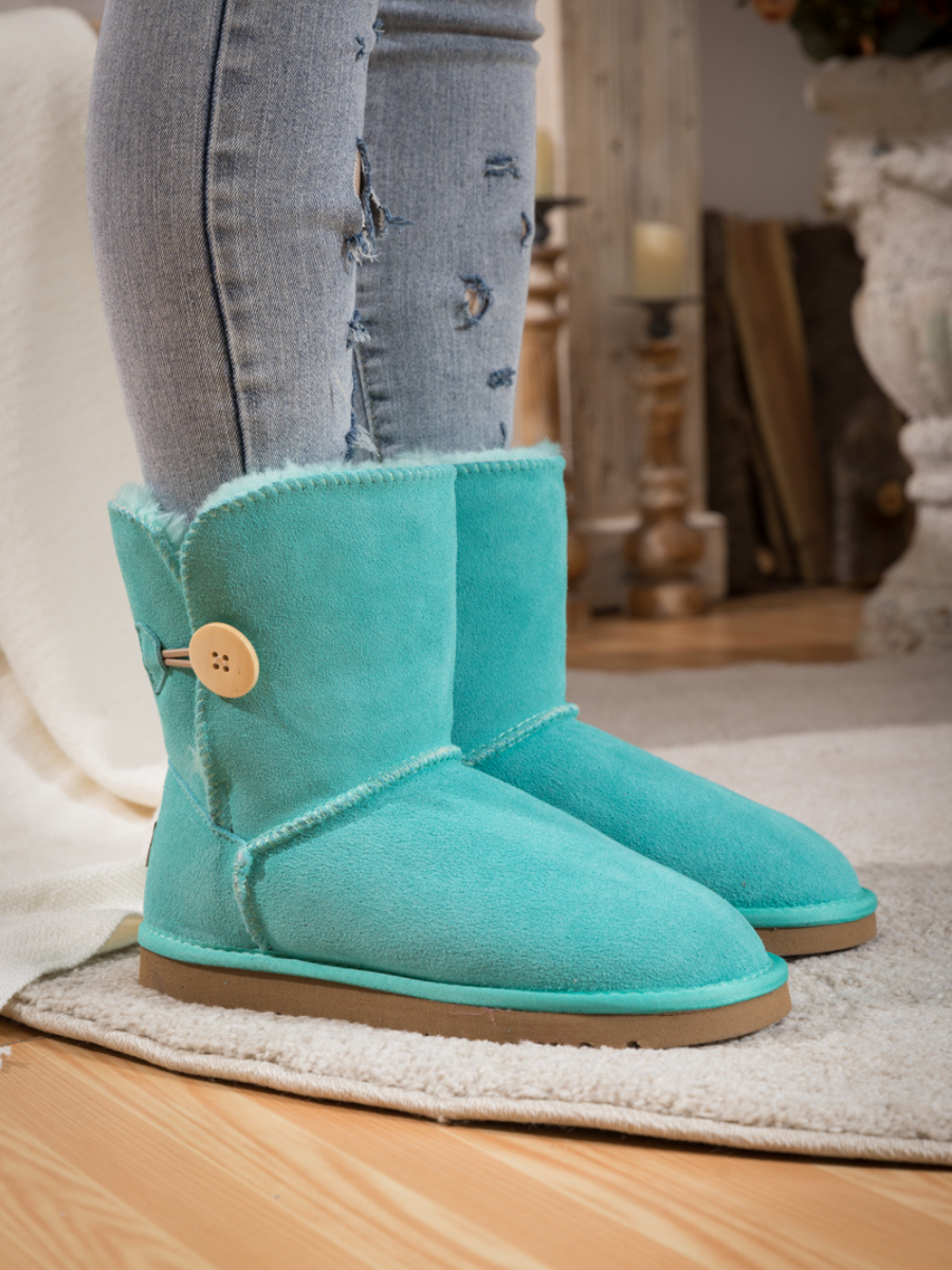 UGG ライトブルー モカシン SMAIBULUN Ugg | Faux Fur-Lined Classic Side Button Ugg Boot - Turquois