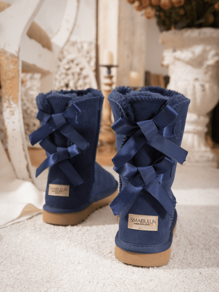 Smaibulun Ugg | Double Ballet Ribbon Bow Suede Shearling Boots Smaibulun Ugg | Double Ballet Ribbon Bow Suede Shearling Boots
