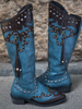 En Bloom | Studded Tassel Detailed Knee Western  Boots - Blue