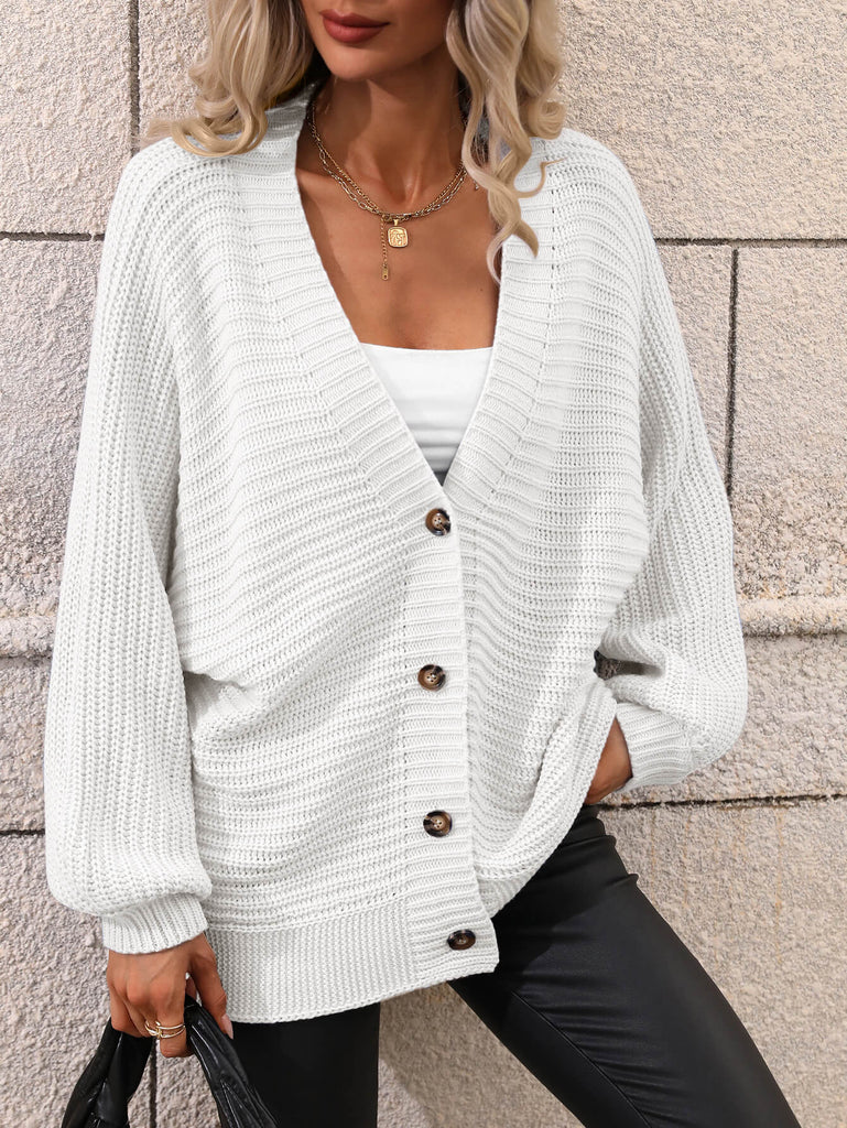 BUTTON UP OVERSIZED KNIT CARDIGAN WHITE