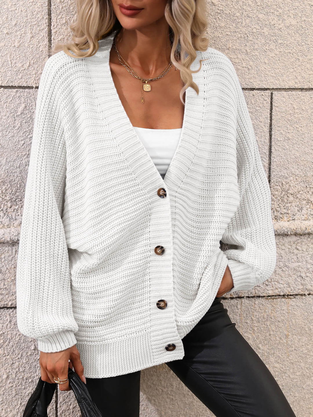 Oversized White Knit Cardigan BUTTON UP OVERSIZED KNIT CARDIGAN WHITE
