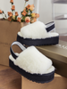 SMAIBULUN Ugg | Soft Woolen Fluffy Disco Platform Sandal Slipper - White