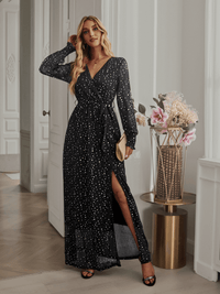 black shimmer maxi dress In The Spotlight Black Glitter Mesh Maxi Dress | Thigh Split