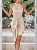 HOLDING ON SATIN SIDE TIE MINI DRESS - CHAMPAGNE